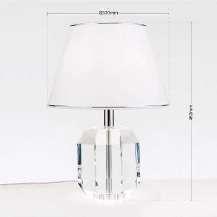 Kristallipöytävalaisin ALEXIS 1xE27/60W/230V valkoinen/kiiltävä kromi/läpinäkyvä