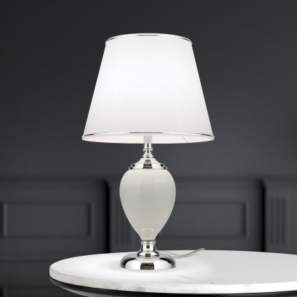 Pöytävalaisin OVUM 1xE27/40W/230V 48 cm keramiikka valkoinen/kiiltävä kromi