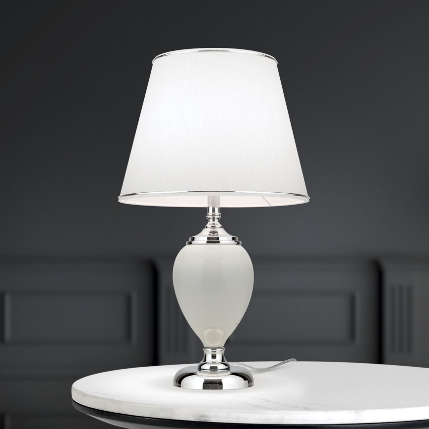 Pöytävalaisin OVUM 1xE27/40W/230V 48 cm keramiikka valkoinen/kiiltävä kromi