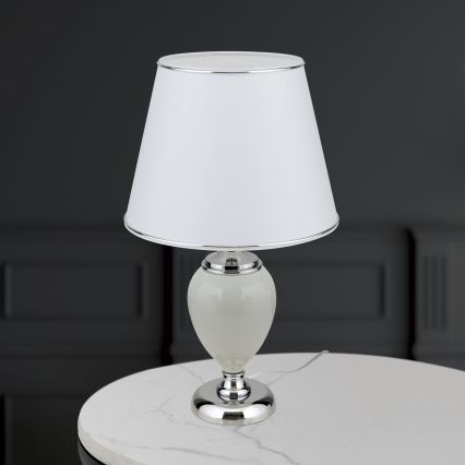 Pöytävalaisin OVUM 1xE27/40W/230V 48 cm keramiikka valkoinen/kiiltävä kromi