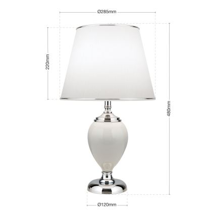 Pöytävalaisin OVUM 1xE27/40W/230V 48 cm keramiikka valkoinen/kiiltävä kromi