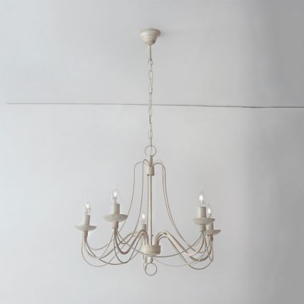 Kattokruunu ketjussa VELA 5xE14/40W/230V halkaisija 60 cm valkoinen/kulta/patina