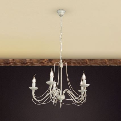 Kattokruunu ketjussa VELA 5xE14/40W/230V halkaisija 60 cm valkoinen/kulta/patina
