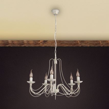 Kattokruunu ketjussa VELA 5xE14/40W/230V halkaisija 60 cm valkoinen/kulta/patina