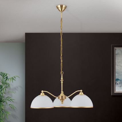 Kattokruunu ketjussa OLD LAMP 3xE27/40W/230V halkaisija 65 cm valkoinen/messinki