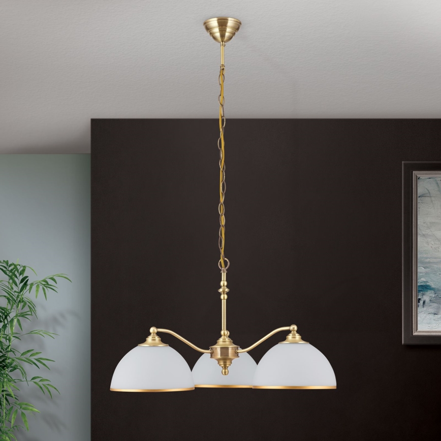 Kattokruunu ketjussa OLD LAMP 3xE27/40W/230V halkaisija 65 cm valkoinen/messinki