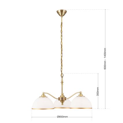 Kattokruunu ketjussa OLD LAMP 3xE27/40W/230V halkaisija 65 cm valkoinen/messinki