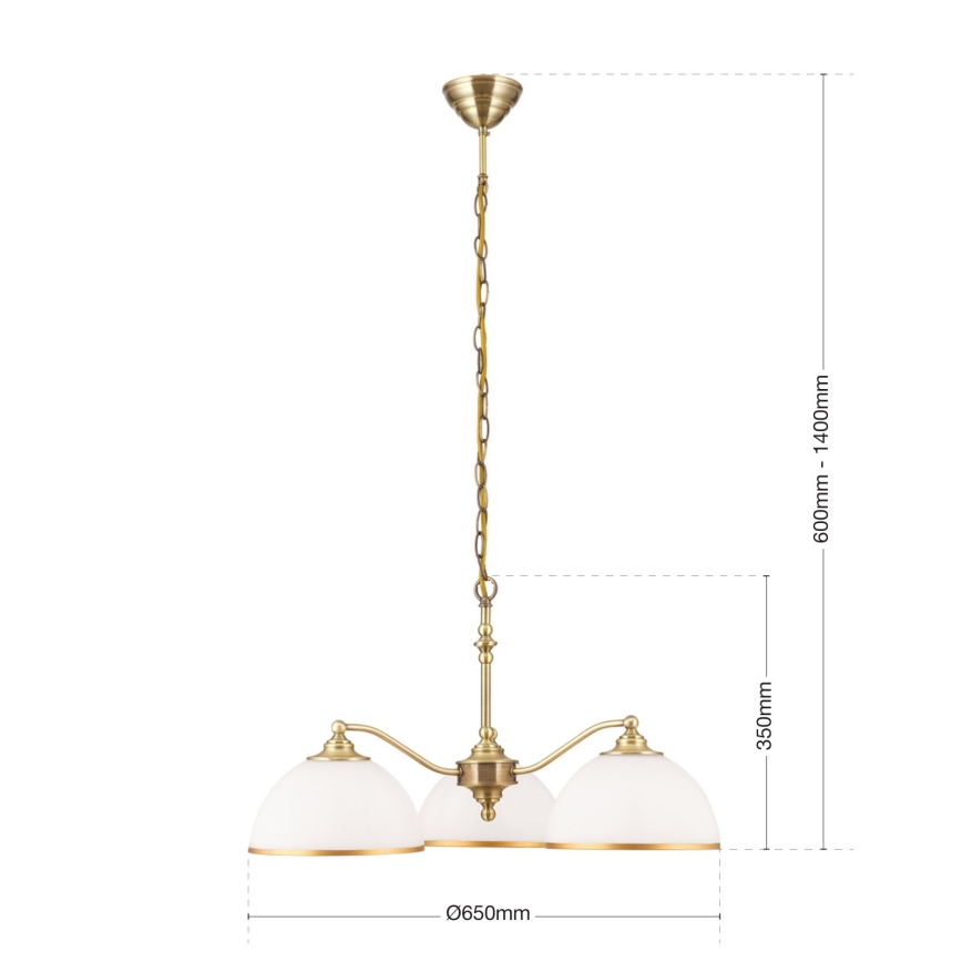 Kattokruunu ketjussa OLD LAMP 3xE27/40W/230V halkaisija 65 cm valkoinen/messinki