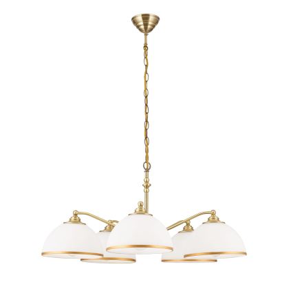 Kattokruunu ketjussa OLD LAMP 5xE27/40W/230V halkaisija 75 cm valkoinen/pronssi