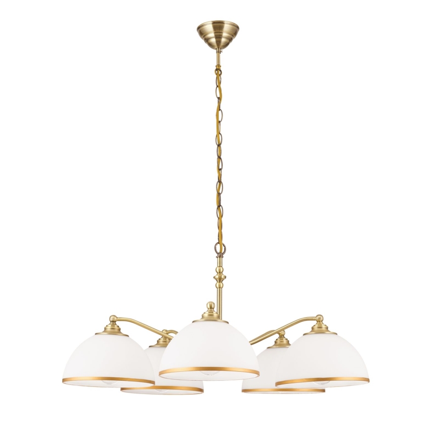 Kattokruunu ketjussa OLD LAMP 5xE27/40W/230V halkaisija 75 cm valkoinen/pronssi