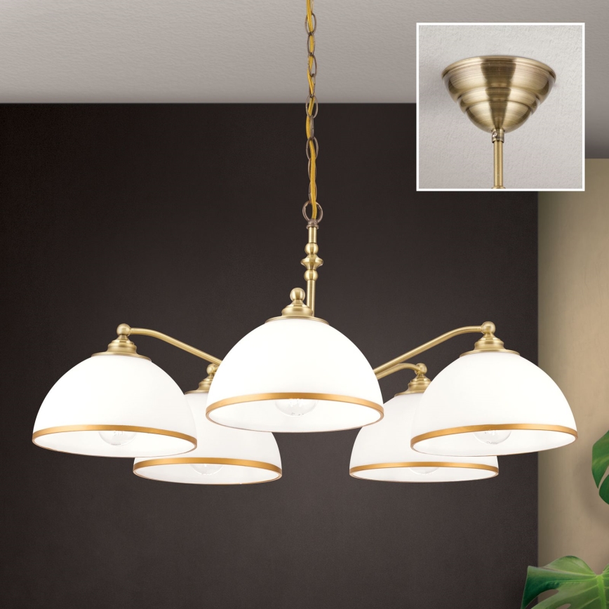 Kattokruunu ketjussa OLD LAMP 5xE27/40W/230V halkaisija 75 cm valkoinen/pronssi
