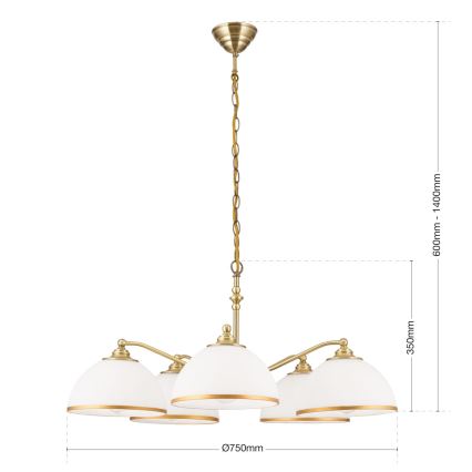 Kattokruunu ketjussa OLD LAMP 5xE27/40W/230V halkaisija 75 cm valkoinen/pronssi