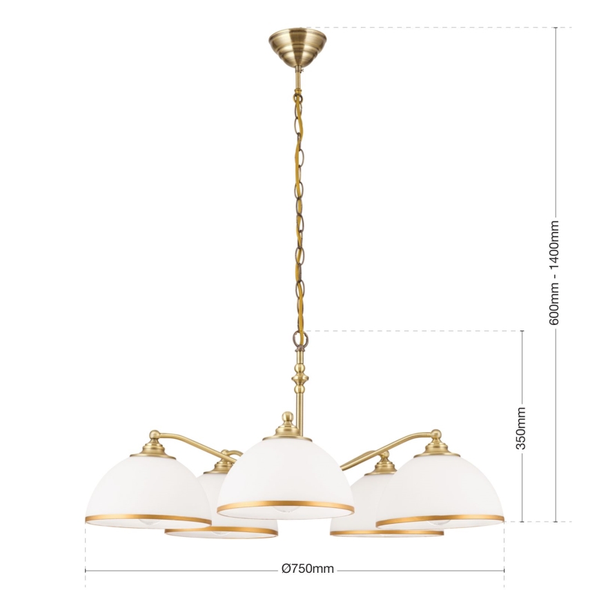 Kattokruunu ketjussa OLD LAMP 5xE27/40W/230V halkaisija 75 cm valkoinen/pronssi