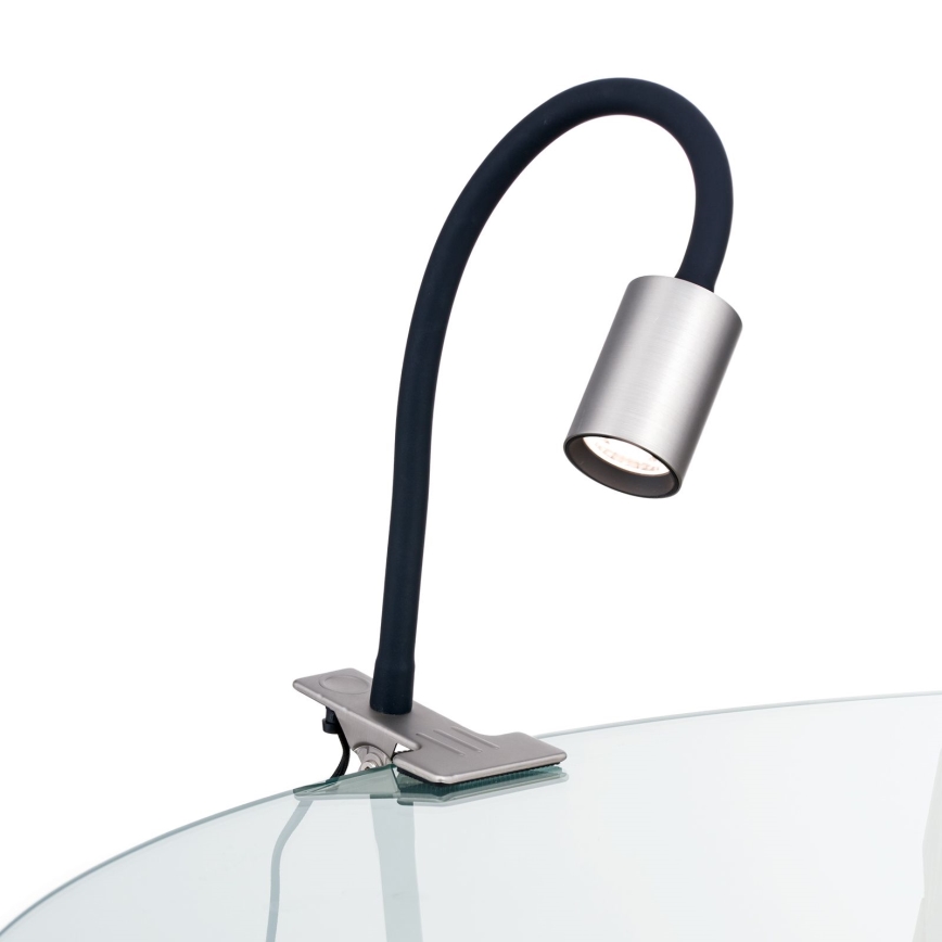 LED Joustava pöytävalaisin klipsillä KURT LED/5W/230V hopea