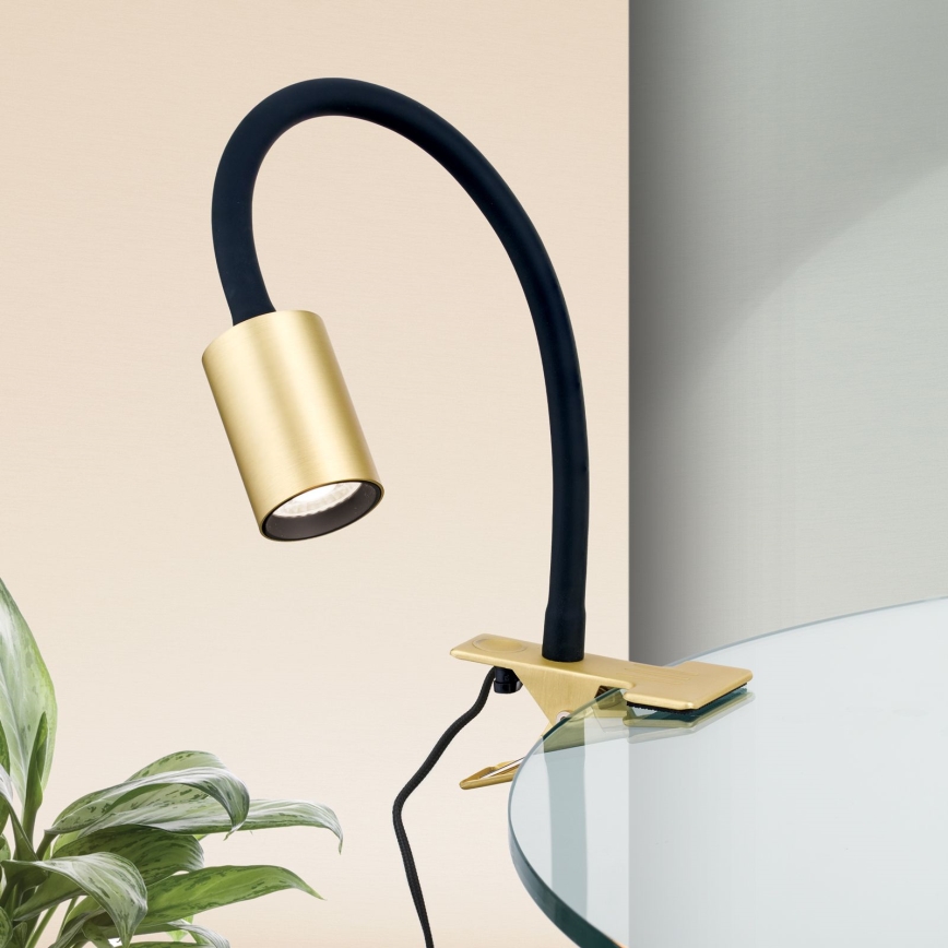 LED Joustava pöytävalaisin klipsillä KURT LED/5W/230V kulta