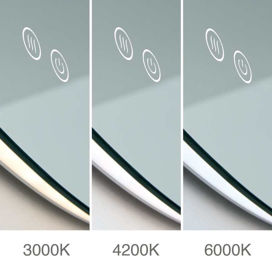 LED-kylpyhuoneen seinäpeili lämmityselementillä ja taustavalolla FOCUS LED/27W/230V 3000/4200/6000K Ø 80 cm IP44