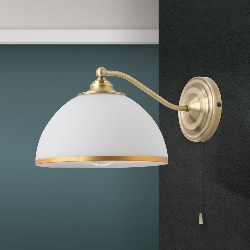 Seinävalaisin OLD LAMP 1xE27/40W/230V valkoinen/messinki