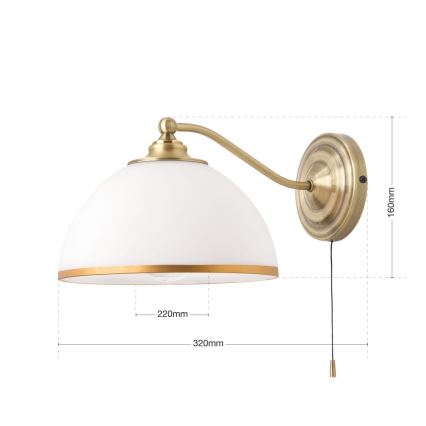 Seinävalaisin OLD LAMP 1xE27/40W/230V valkoinen/messinki