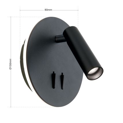 LED-seinävalaisin LENNY LED/6W/230V + LED/3W musta
