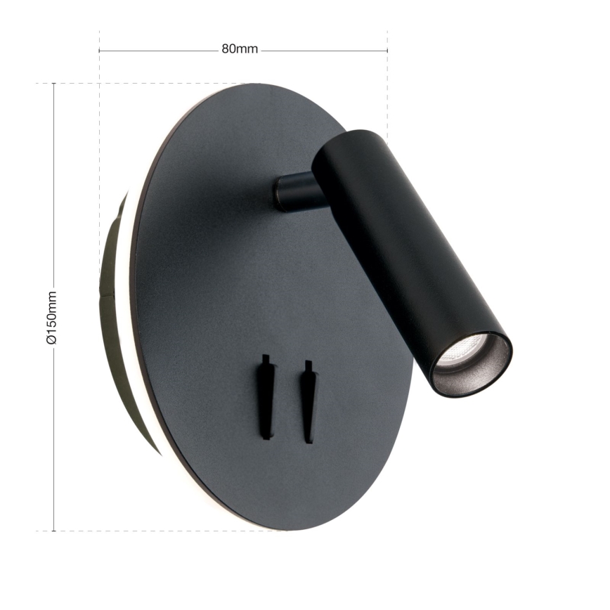 LED-seinävalaisin LENNY LED/6W/230V + LED/3W musta