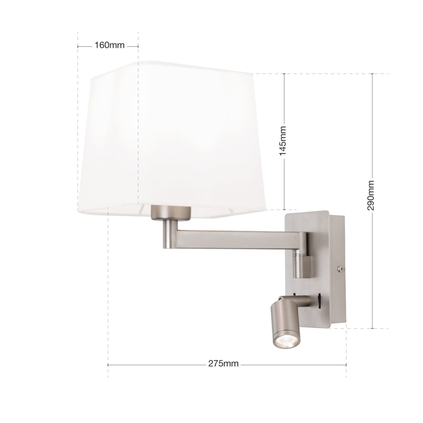 LED-seinävalaisin CARLTON 1xE27/40W/230V + LED/3W valkoinen/mattakromi