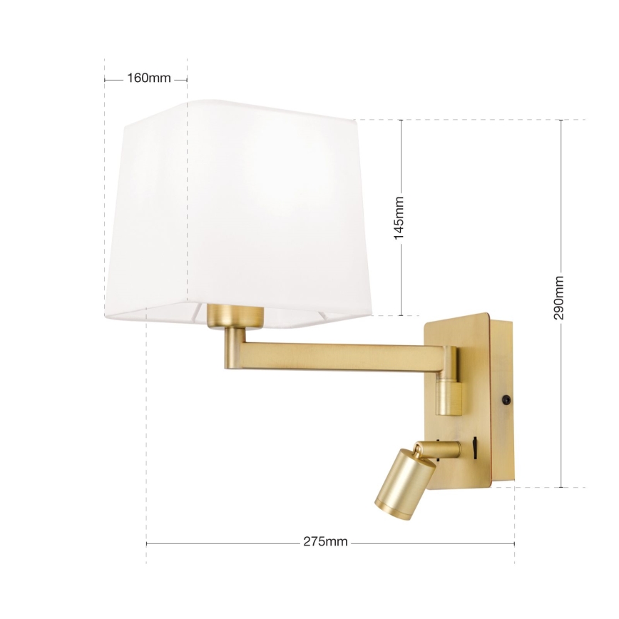 LED-seinävalaisin CARLTON 1xE27/40W/230V + LED/3W valkoinen/kulta