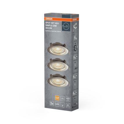 Osram - 3 kpl himmennettäviä upotettavia LED-alasvaloja, 4,9 W, 230 V