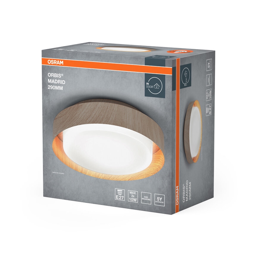 Osram - Kattovalaisin ORBIS MADRID 2xE27/10W/230V halkaisija 29 cm, puukuosi