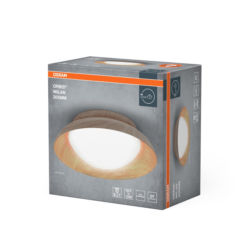 Osram - Kattovalaisin ORBIS MILAN 2xE27/10W/230V Ø 30,5 cm, puukuosi