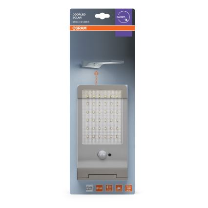 Osram - LED-aurinkoseinävalaisin anturilla DOORLED LED/3W/3,3V 2000 mAh IP44 hopea