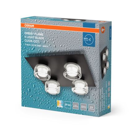 Osram - ORBIS FLAME LED-kattovalaisin kylpyhuoneeseen 4xLED/5,5W/230V 3000/4000K IP44 musta