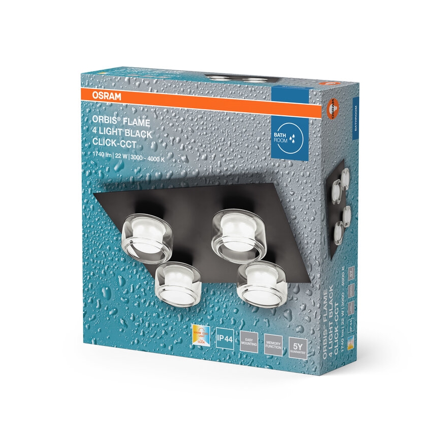 Osram - ORBIS FLAME LED-kattovalaisin kylpyhuoneeseen 4xLED/5,5W/230V 3000/4000K IP44 musta