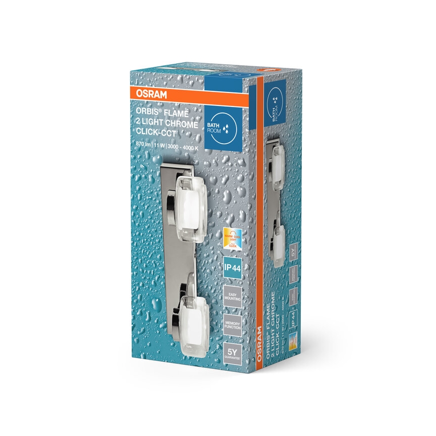Osram - LED-kylpyhuoneen seinävalaisin ORBIS FLAME 2xLED/5,5W/230V 3000/4000K IP44 kiiltävä kromi