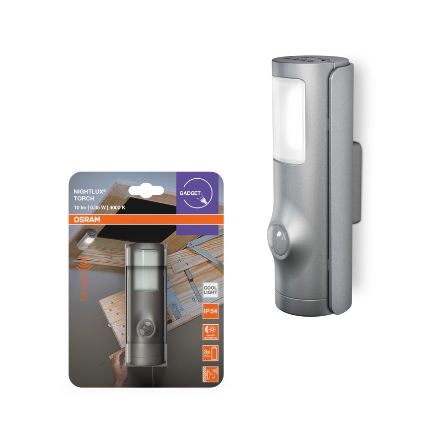 Osram - LED-opastusvalo anturilla NIGHTLUX LED/0,35W/3xAAA IP54 hopea