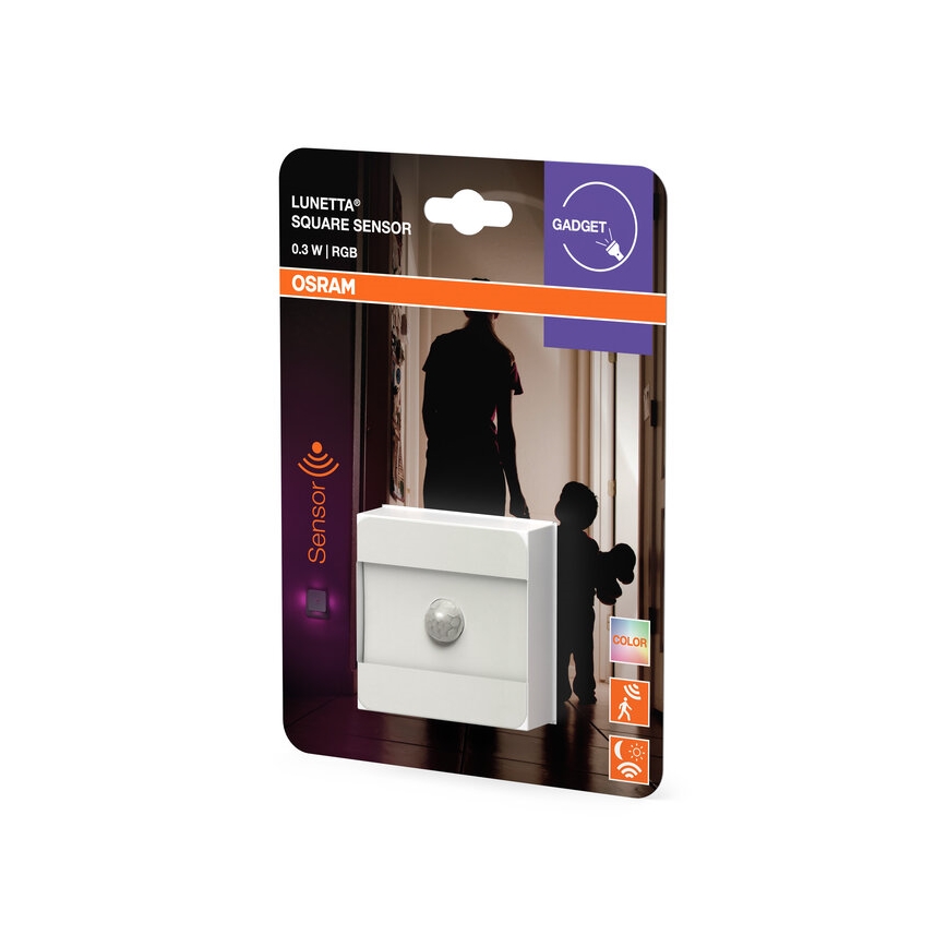Osram - RGB-LED pistorasiaan kytkettävä yövalo anturilla LUNETTA LED/0,3W/230V