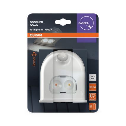 Osram - LED ulkoseinävalaisin anturilla DOORLED LED/0,5W/3xAA IP54 valkoinen