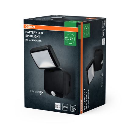 Osram - LED-ulkoseinävalonheitin tunnistimella BATTERY LED/4W/4xD IP54