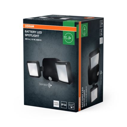 Osram - LED-ulkovalaisin liiketunnistimella BATTERY 2xLED/5W/4xD IP54
