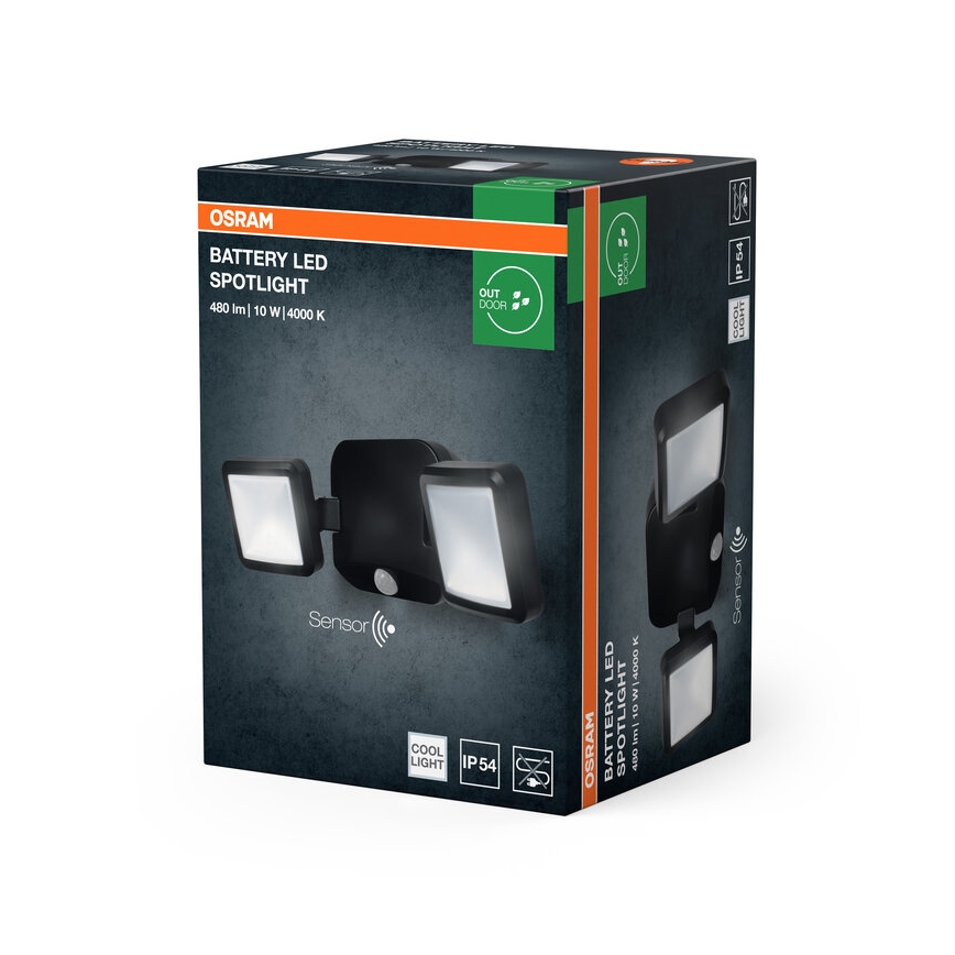 Osram - LED-ulkovalaisin liiketunnistimella BATTERY 2xLED/5W/4xD IP54