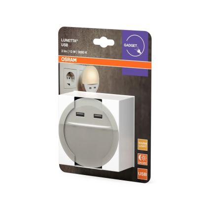 Osram - LED-yövalo pistorasiaan anturilla LUNETTA 2xUSB LED/13W/230V