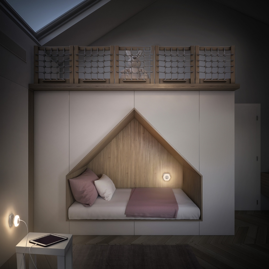 Osram - LED-opastevalaisin pistorasiaan USB-liitännällä LUNETTA LED/15W/230V valkoinen