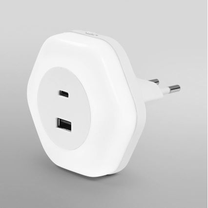 Osram - LED-opastevalaisin pistorasiaan USB-liitännällä LUNETTA LED/15W/230V valkoinen