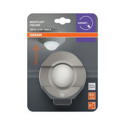 Osram - NIGHTLUX LED opastusvalaisin anturilla LED/2W/3xAA, hopeanvärinen