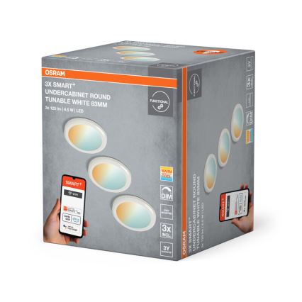 Osram – 3 kpl SMART+ himmennettäviä kaapinalusvalaisimia, LED 6,5 W, 230 V, 3000–6500 K, Wi‑Fi