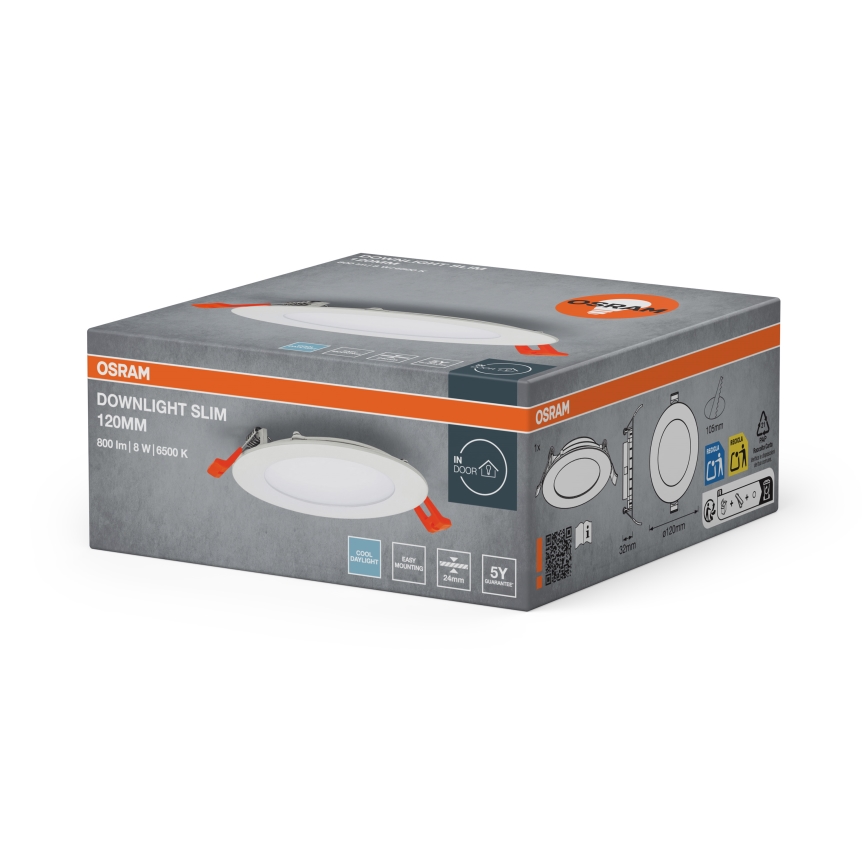Osram - SLIM upotettava LED-alasvalo, 8 W, 230 V, 6500 K, Ø 12 cm
