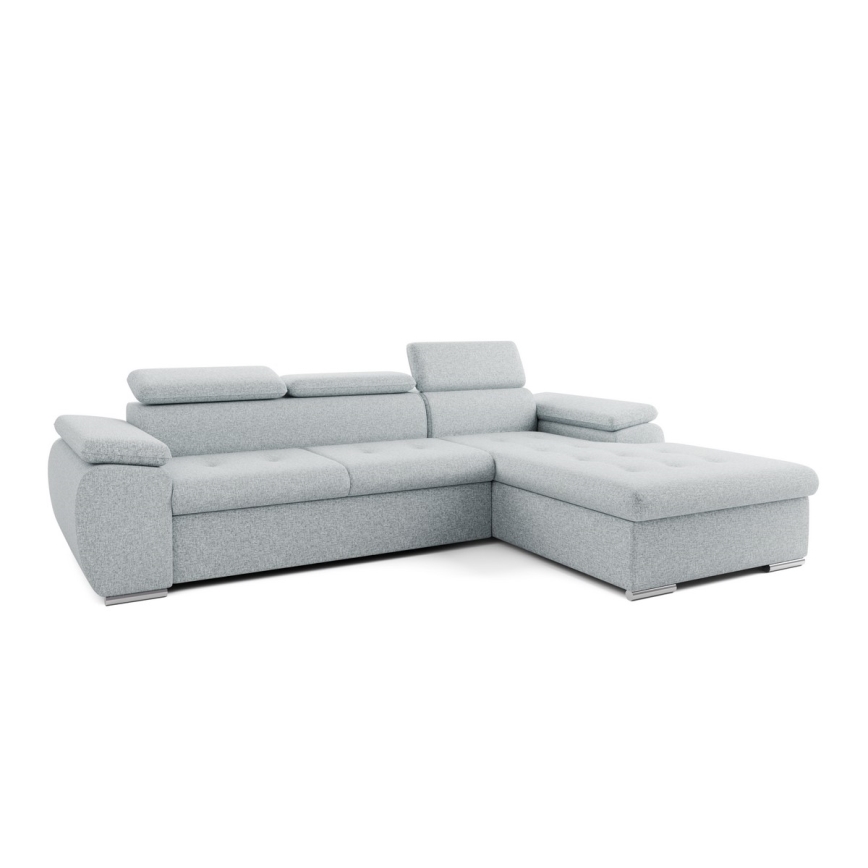 PADUA L-mallinen vuoteeksi avattava kulmasohva säilytystilalla, harmaa, oikeanpuoleinen