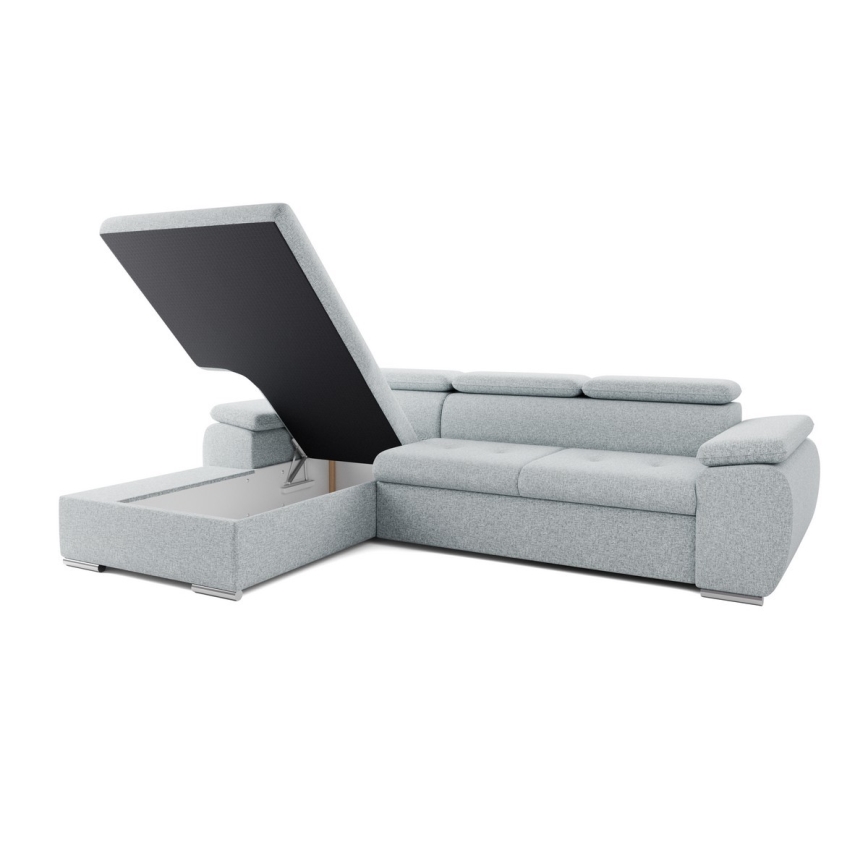 PADUA L-muotoinen vuoteeksi avattava vasen kulmasohva, harmaa, säilytystilalla