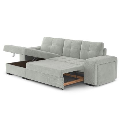 PALERMO avattava vuodesohva säilytystilalla ja rahilla, vaaleanharmaa, vasen