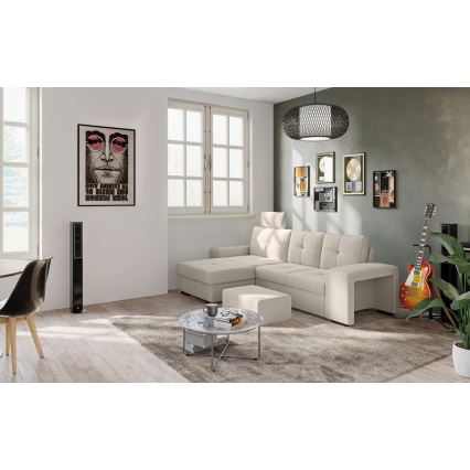 PALERMO avattava vuodesohva säilytystilalla ja rahilla, vaaleanharmaa, vasen