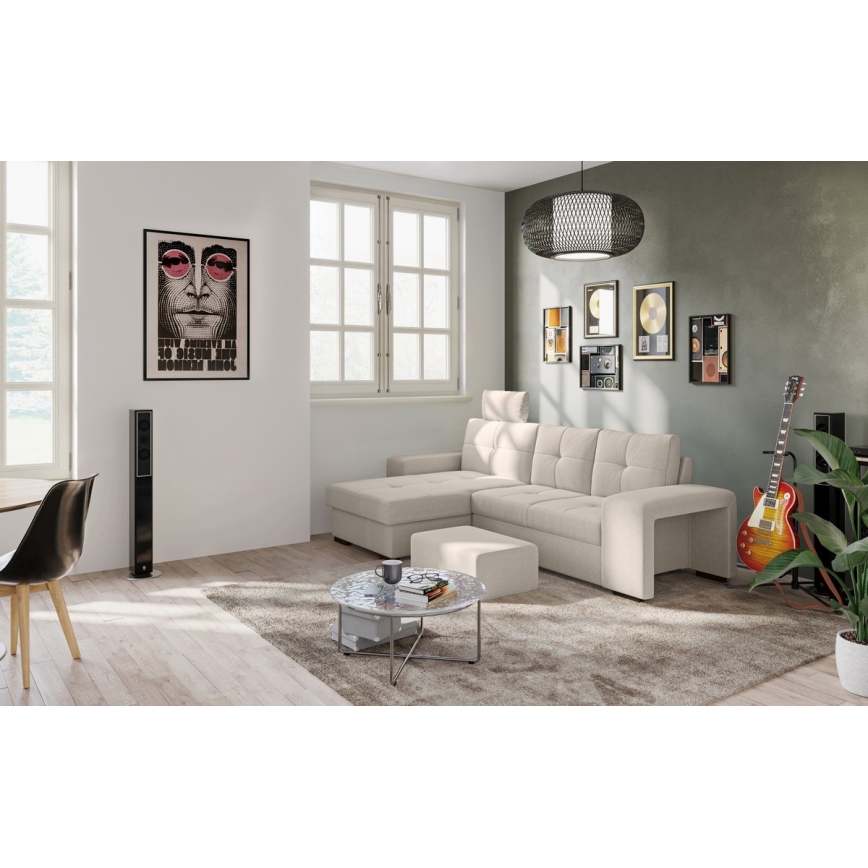 PALERMO avattava vuodesohva säilytystilalla ja rahilla, vaaleanharmaa, vasen